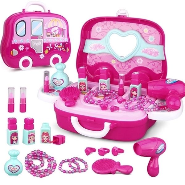 Kids maquiagem brinquedos meninas jogos bebê cosméticos fingir jogar conjunto de cabeleireiro maquiagem beleza brinquedo para menina em desenvolvimento lj201009