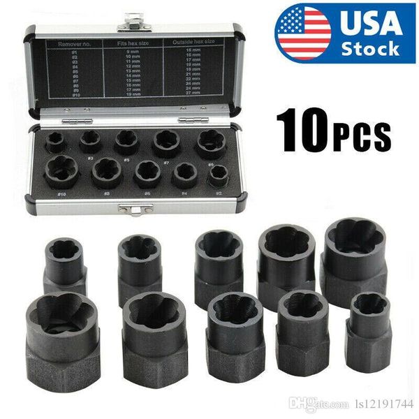

10pcs damaged worn lug nut extractor set bolt remover twist socket tool 9-19mm