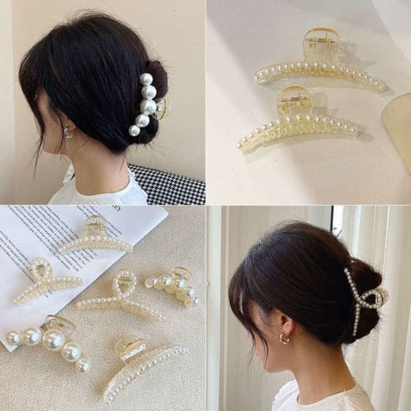 

korean pearl hairpin women's back large net red shark catching head decorating hair clip top, Black;brown