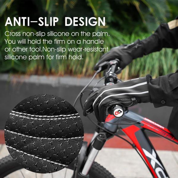 

west biking reflective sport gloves winter thermal fleece gloves touch screen outdoor skiing motorcycle mtb cycling equipment wmtwgq, Black