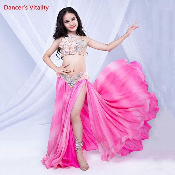 

belly dance children performance costume new shine diamond bra skirt belt set oriental dancing competition stage outfits1, Black;red