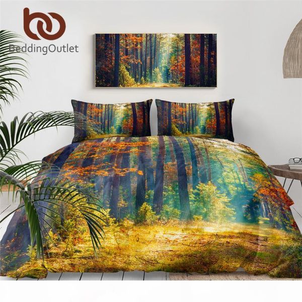 

beddingoutlet природа пододеяльник осеннего леса листьев утешитель обложка утреннее декорация кровать обложка дерева пейзаж покрывало