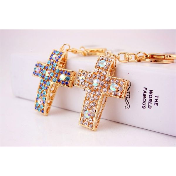 

sparkling keychains rhinestone holy bag charm cross keychain - blingbling key chain ring holder crystal purse pendant we, Silver