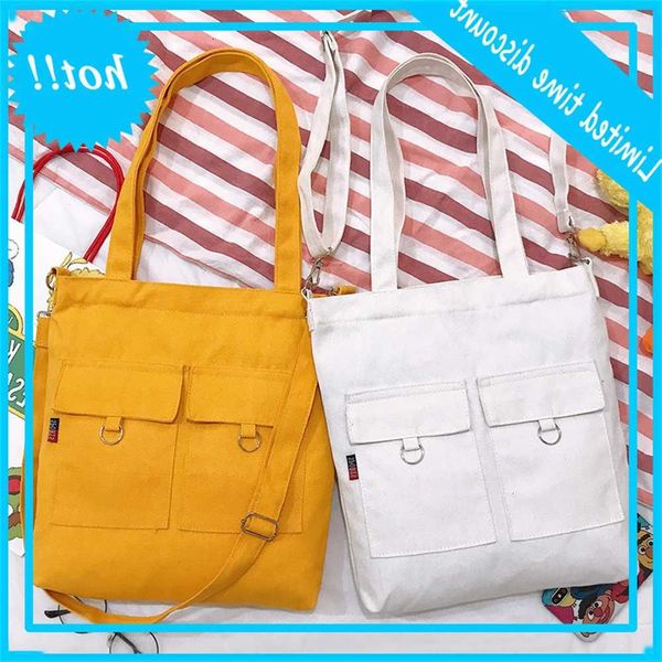 

spring literature style one shoulder korean solid color portable student canvas bag