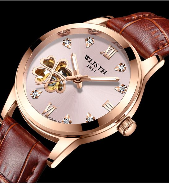 

2021 ladies watches unique hollow automatic mechanical watch luminous waterproof fashion minimalist mechanical wristwatch for women, Slivery;brown