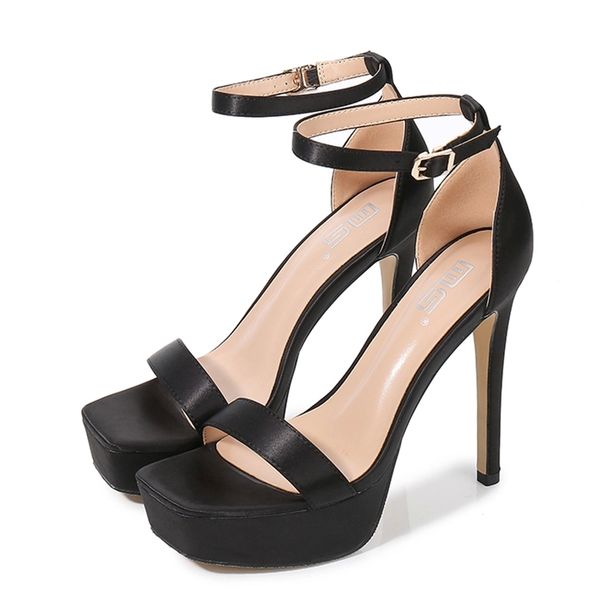 

silk sandals women summer glitter high heels 12.5cm platform party wedding women shoes female steel pipe dance party shoes #sv5z, Black
