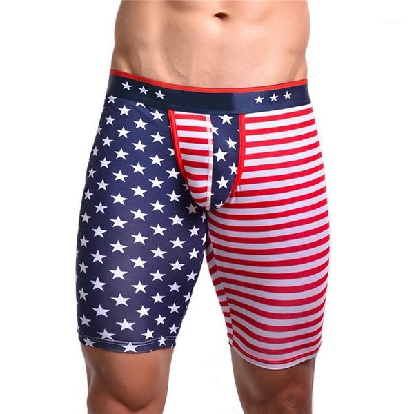 

men long boxer shorts america flag printed sports fitness trunks underwear sleep bottoms bugle pouch panties male sleepwear1, Black;brown