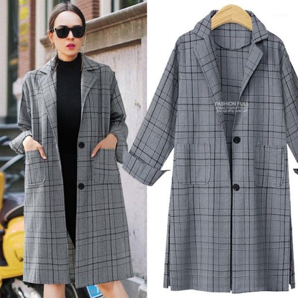 

women trench coat casual plaid single breasted wide-waisted women clothing 2020 spring new fashion long coat plus size designers1, Tan;black