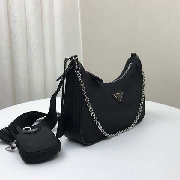 

ladies bag women nylon hobo canvas bag plain color with fashion versatile style 3-piece set zipper chain luxurys designers bag