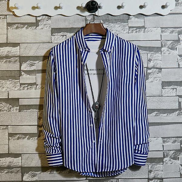 

men's casual shirts long sleeve stripe business shirt korean slim fashion teens streetwear plus size 5xl, White;black