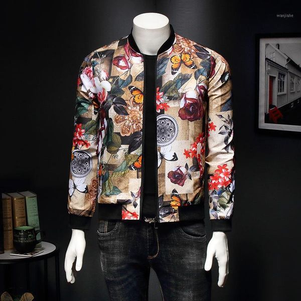 

2020 spring new print casual jacket japanese style streetwear fashion men stand collar print casual jacket asia size1, Black;brown