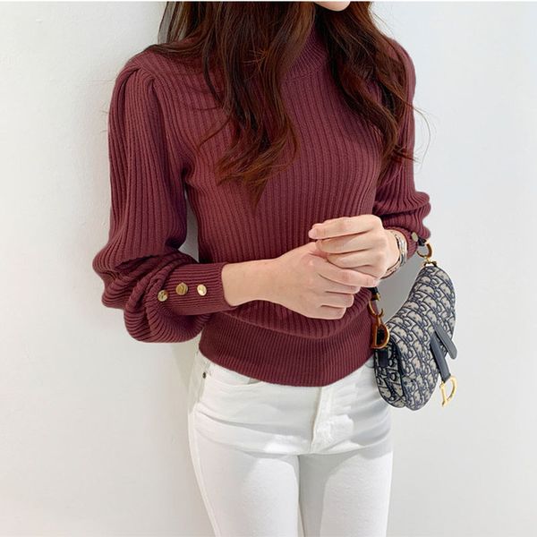 

autumn winter 2020 single breasted ribbing sweater o-neck long sleeve fashion korean style women's sweaters plus size knitted to c1121, White;black