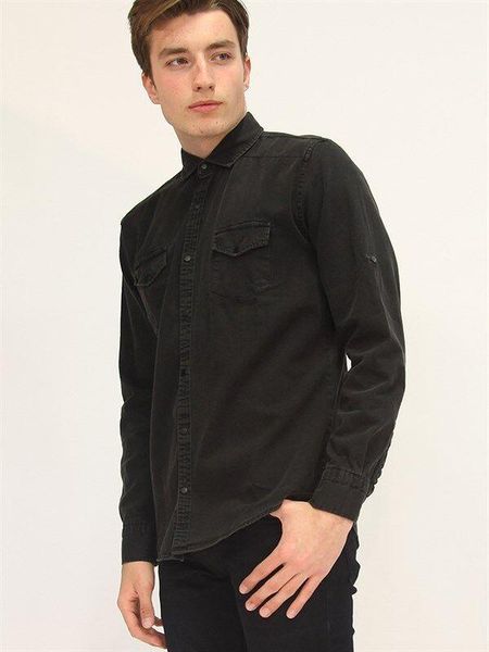 

anthracite long sleeve pockets solid shirt, White;black
