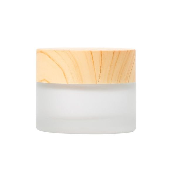 

frosted glass jar skin care eye cream jars pot refillable bottle cosmetic container with wood grain lid 5g 10g 15g 30g 50g 102 j2