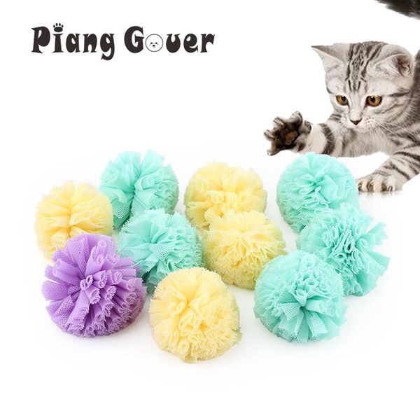 

cat toys 10pcs/lot elastic mesh cloth flower ball toy pet balls