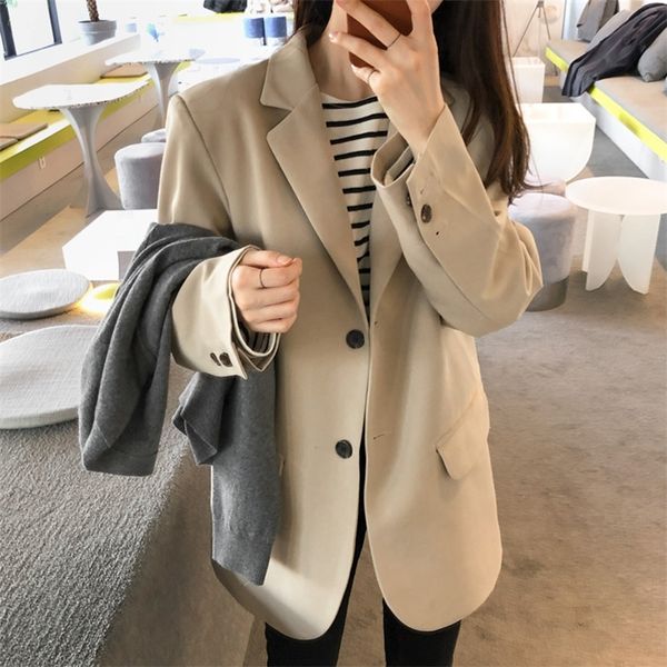 

lanmrem 2020 autumn new casual fashion women loose plus temperament solid color single-breasted blazer lj200911, White;black