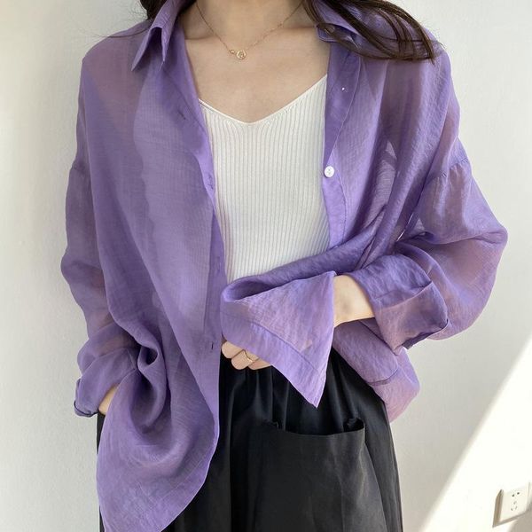 

d286 ladies summer basic solid long sleeve sunscreen blouse women oversize see through beach blouses shirts clothing1, White