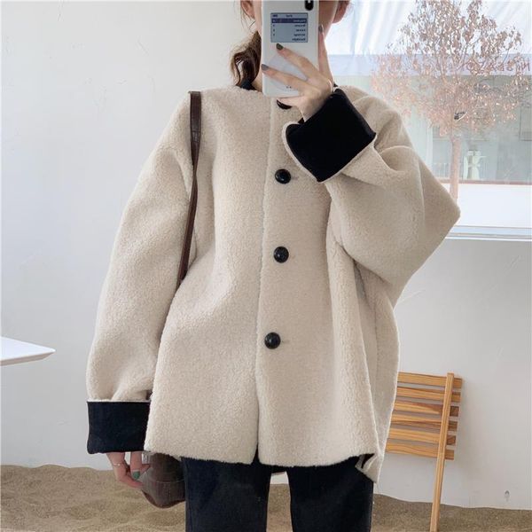 

new korean fashion baseball jacket coat women vintage fall winter loose faux fur warm jackets streetwear coats1, Black;brown