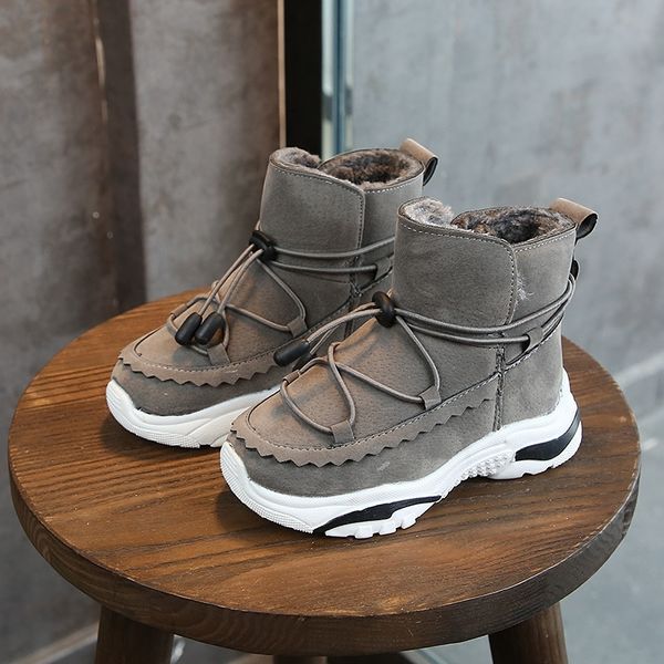 

winter new plus velvet children snow boots boys and girls leather warm waterproof cotton boots students outdoor running shoes y200104, Black;grey