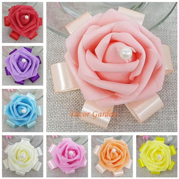 

6pcs 10colors pu wedding dancing decor pearl bride boutonniere bride bridesmaids wrist corsages bridal wrist bouquetsr 02