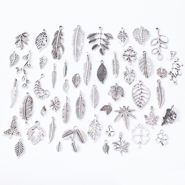 

100pcs 50pcs metal leaf mixed charms pendants silver bracelets necklaces diy accessories for wholesale jewelry making h wmtbqm, Black
