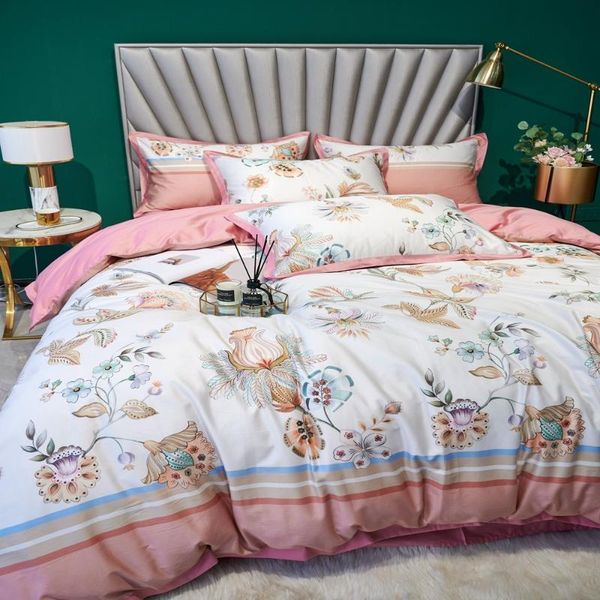 

bedding sets pink pastoral set 100% egyptian cotton bedclothes girls floral long staple duvet cover  king size hometexitle