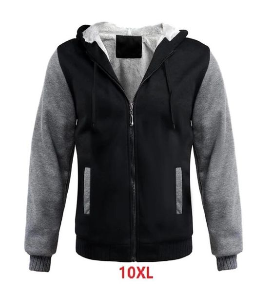 

plus size 10xl 8xl winter jackets men thick warm sweatshirt hooded fleece casual spring patchwork loose hoodies coat hoody 150kg, Black