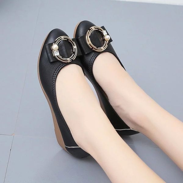 

spring autumn 3cm mid heels women wedges boat shoes pearl slip on shoes woman pumps black office lady black beige 8675n #rk6l
