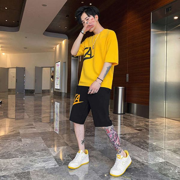 

men 2020 new men's sports leisure youth short sleeve t-shirt set, Gray