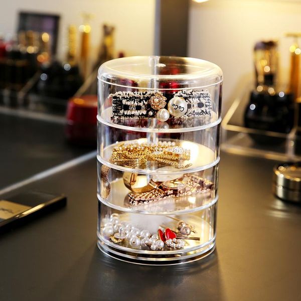 четырехслойные ювелирные изделия ящик для хранения пылезащитный дисплей стойку вращающиеся ювелирные изделия портативный многослойный прозра, Pink;blue