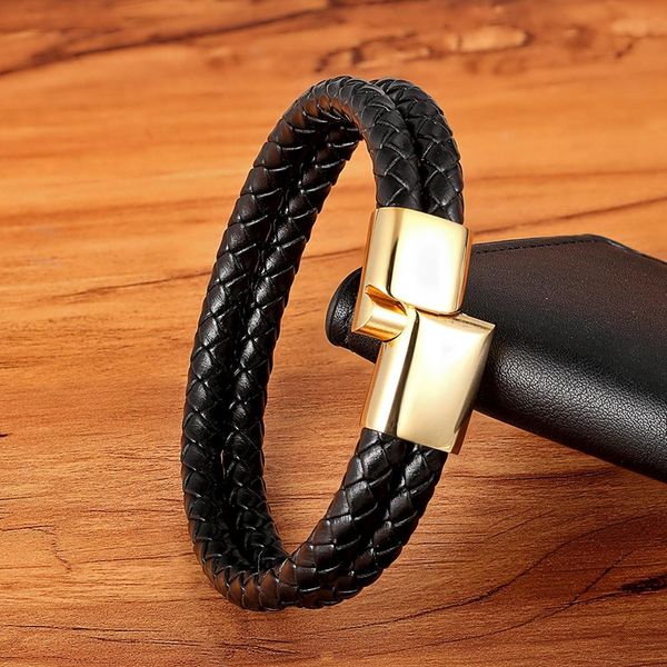 

xqni geometric pattern woven men's leather bracelet stainless steel simple button suitable for boys and girls commemorative gift wmtvho, Golden;silver
