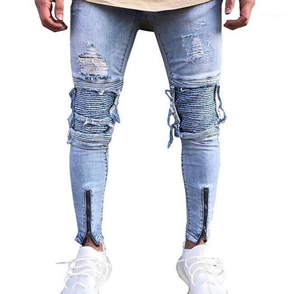 

men's jeans 2021 casual men's hole skinny fashion jeans1, Blue