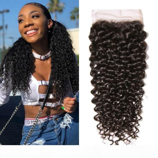

tkwig lace hair for jerry curly human hair lace closure human hair for african american women, Black;brown