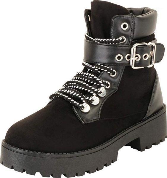 

boots 2021 winter shoes woman warm snow women leather ladies ankle outdoor lace-up buckle thick bottom tooling1, Black