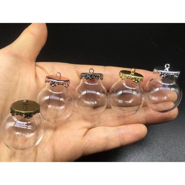 

500sets 25x15mm glass globe with silver/bronze/gold metal crown base tray jewelry necklace hollow glass orbs diy wishing bbydyl, Black