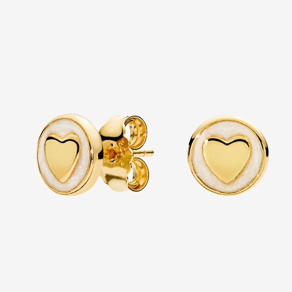 

yellow gold plated wedding earring women girls summer jewelry for 925 silver love hearts stud earrings with box, Golden;silver