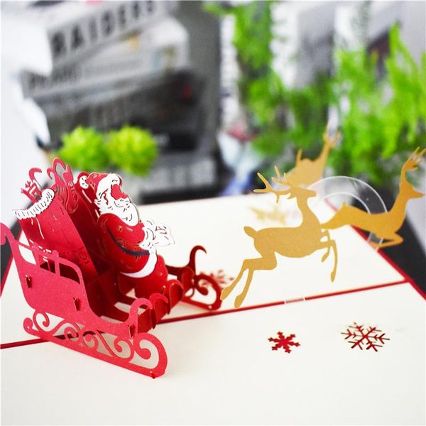

10 pack merry christmas cards santa reindeer sleigh pop up cards with envelope sticker new year greeting cards gifts handmade jlljzd