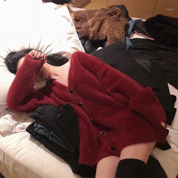 

poncho new sale long sweater cardigan han edition of 2020 autumn winters get lazy woman the wind imitated mink hair loose coat1, White