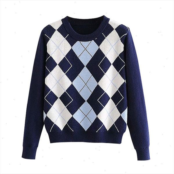 

women sweater pullover 2021 new fashion autumn diamond shaped lattice women pullover sweater cute british style sweater top, White;black