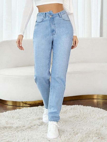 

high waist light wash jeans l9bp#, Blue