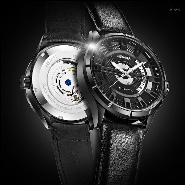 

wristwatches fashion oubaoer brand automatic mechanical watch men sports watches male clock relogio masculino erkek1, Slivery;brown