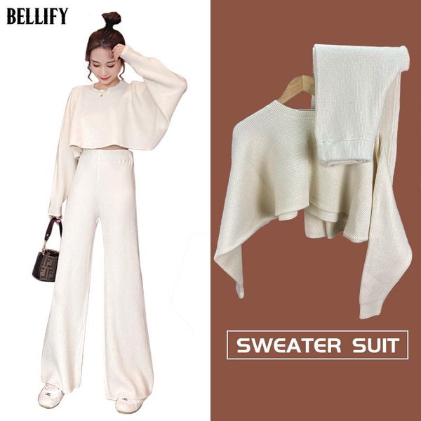 

women's tracksuits oversized batwing sleeve cropped sweater and wide leg pants knit two pieces set navel cashmere blend tracksuit, Gray
