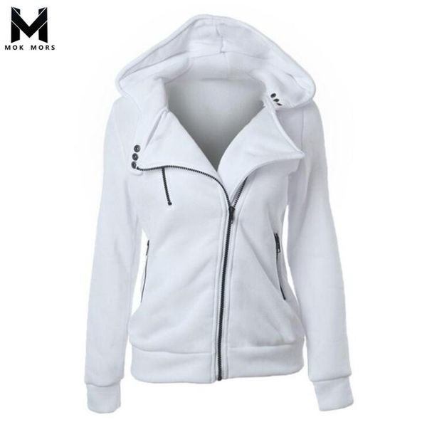 

women's new casual solid color diagonal zipper hooded womens hoodies fashion brand cotton wild long sleeve women sweatshirt, Black;brown