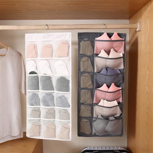 

storage boxes & bins double-sided hanging bag folding clothing clear socks bra underwear rack hanger bags organizer for wardrobe