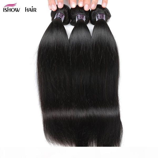 

ishow human hair 10a brazilian straight 3bundle deals remy human straight hair weave bundles 8-28 inch natural hair extensions, Black