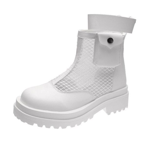 

sell breathable mesh women sandals fashion round toe ankle boots woman shoes summer platform motorcycle boots ladies shoes, Black