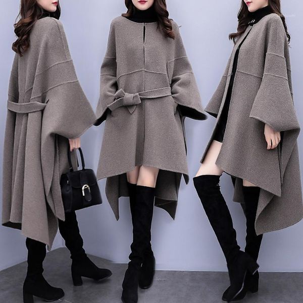 

2021 autumn winter new female cloak woolen coat popular woolen coats women korean loose long overcoat plus size 3xl1, Black