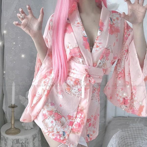 

ethnic clothing women japanese style anime kimono gown yukata casual loose haori home bathrobes set robe sakura print cardigan girdle b, Red