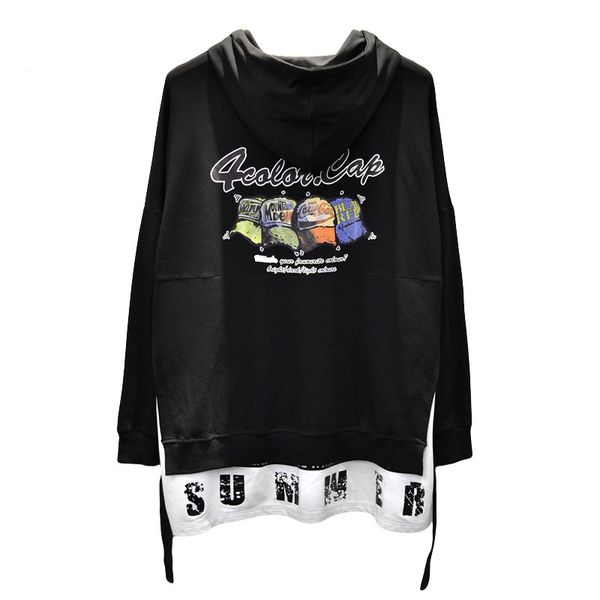 

nieuwe western high street fashion terug gedrukt lint gelaagde onregelmatigheid individualiteit heren hooded sweatshirts casual hoodies, Black;white