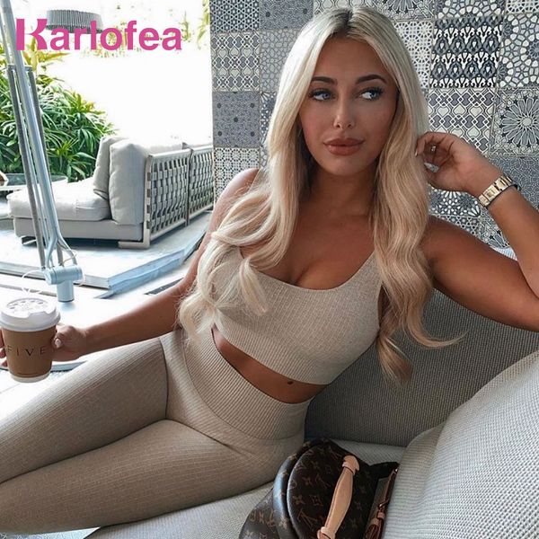 Karlofea 2 pezzi Set Workout Loungewear per le donne Reggiseno sportivo Leggings Suit Wear Gym Girls Tuta Comfort per la casa Set a costine T200702